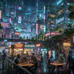 Firefly_A hyperrealistic, vivid colors, Cyberpunk meets Fallout mega city in the background. 441522 (2)